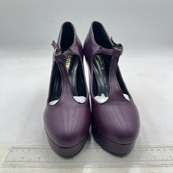 Maiyang Purple Round Toe T-Strap Platform Mary Jane Pumps Ankle Buckle Shoes - Picture 3 of 8